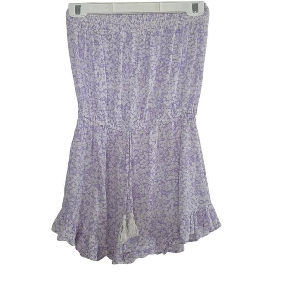 Kiwi + Punch Womens Size Small Purple White Floral Tube Top Romper - Picture 1 of 5